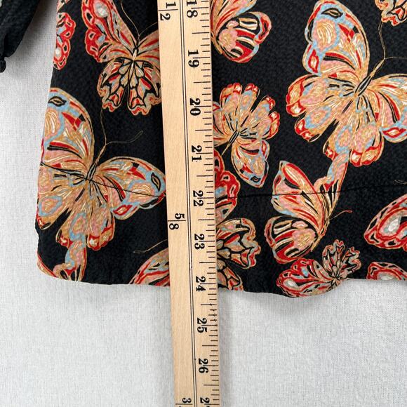 JOHNNY WAS Silk Akil Butterfly Print Top Womens XS Black V Neck 3/4 Puff Sleeve - Picture 13 of 13